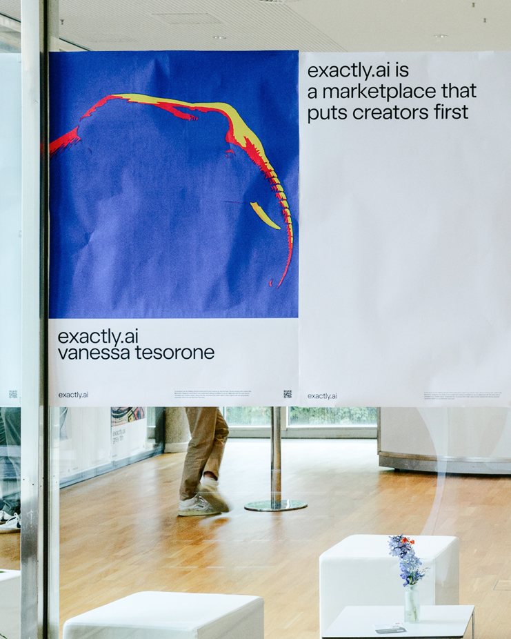 exactly.ai exhibition in Berlin gallery space with blue abstract artwork