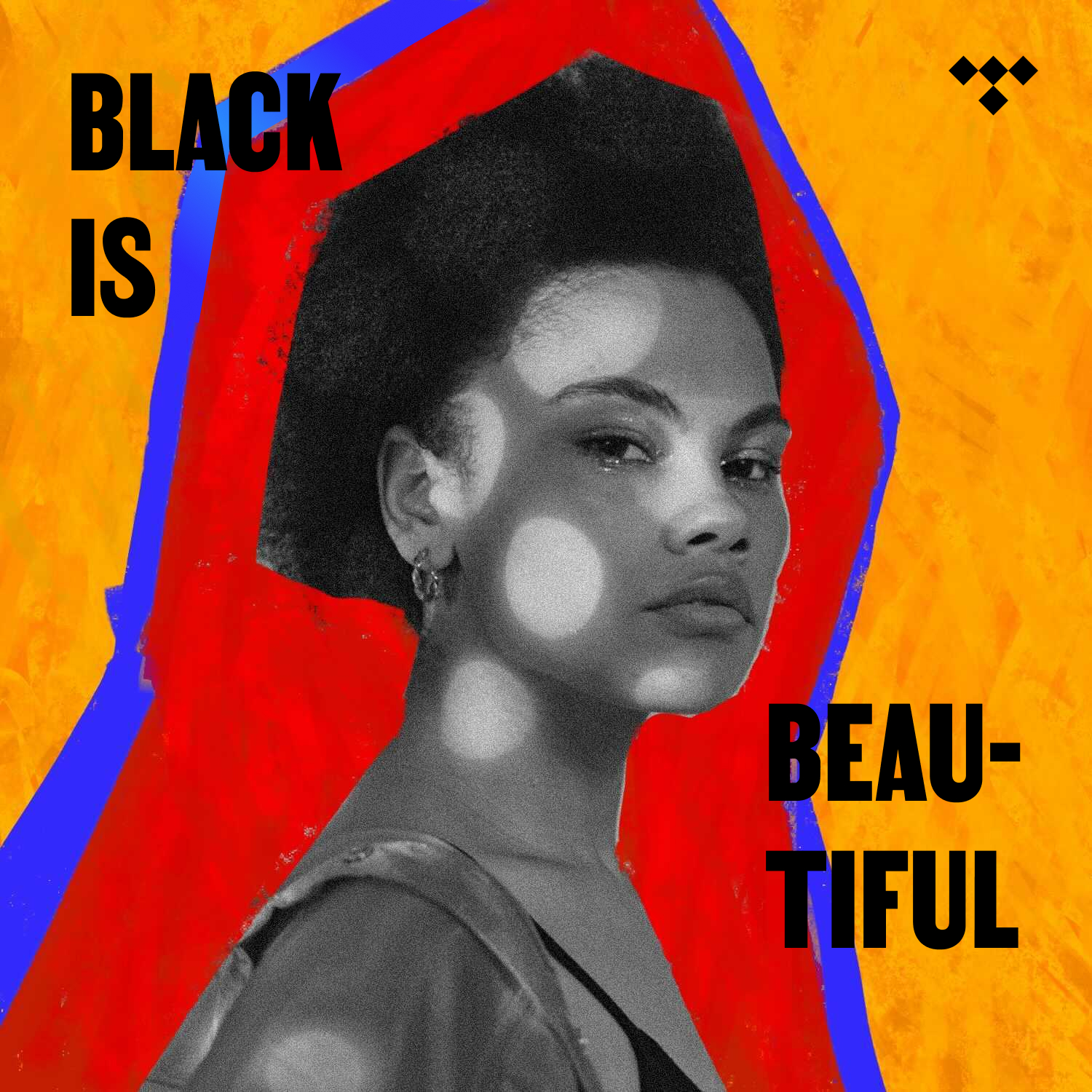 Black Is Beautiful playlist cover with portrait and bold typography