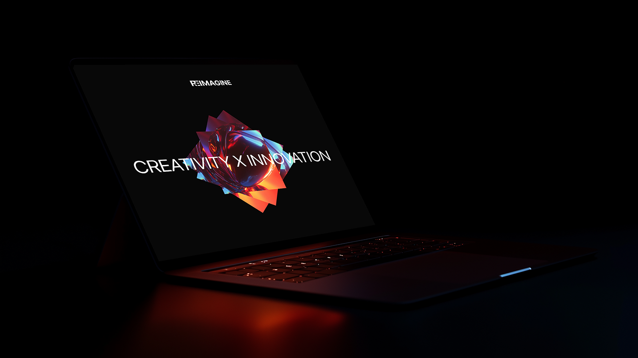 REIMAGINE laptop display with creativity and innovation theme